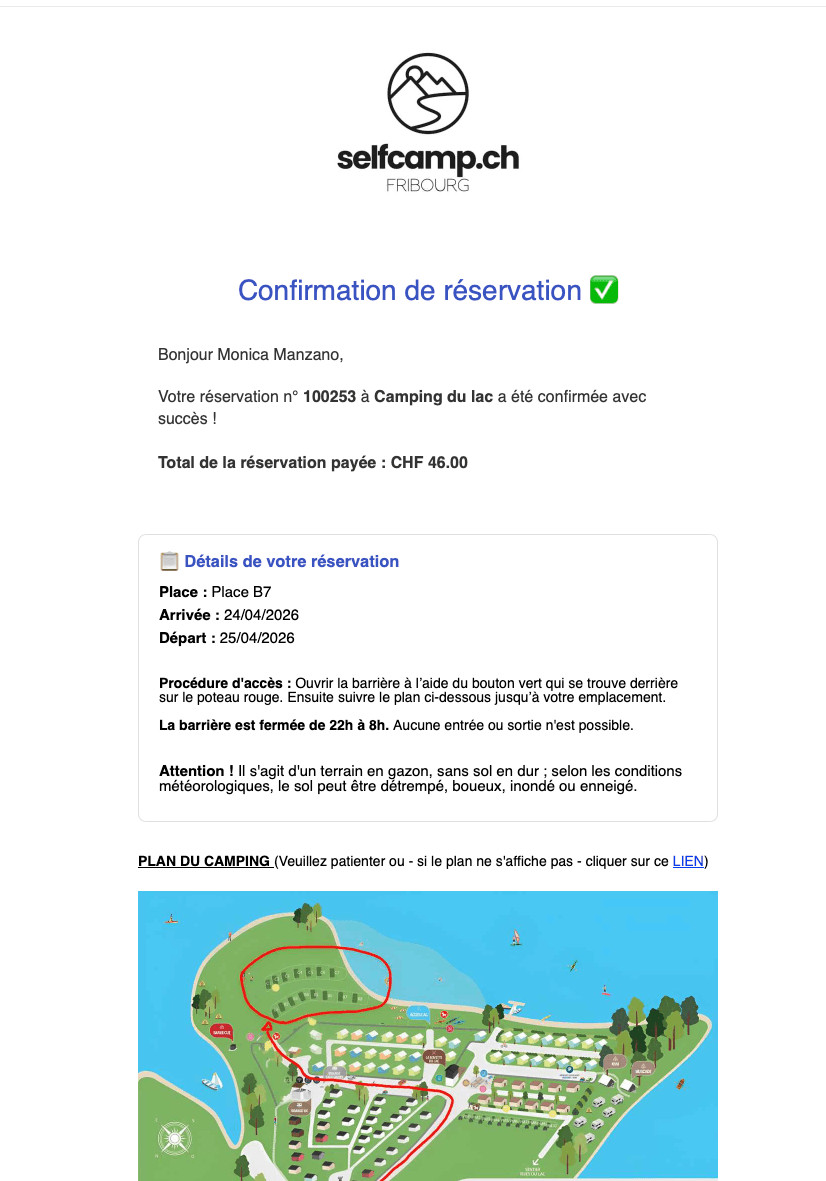 Email de confirmation de réservation