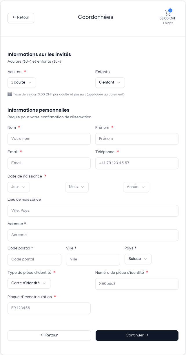 Formulaire de réservation SelfKey